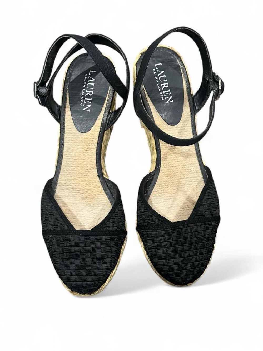 Lauren Ralph Lauren Black Espadrille Wedge Sandals with Ankle Strap